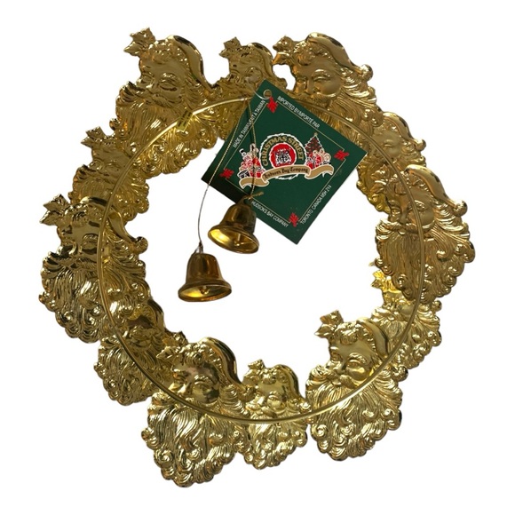 NIB VTG Hudson Bay Company Gold Santa Bell Embossed Christmas Wreath Decor - Picture 3 of 6